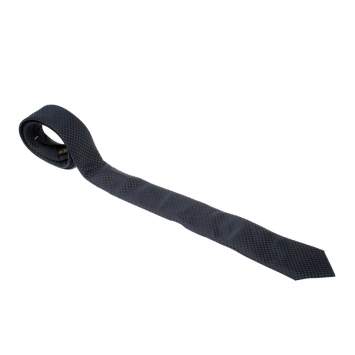 Pre Owned Louis Vuitton Navy Blue Petit Damier Silk Jacquard Skinny Tie 