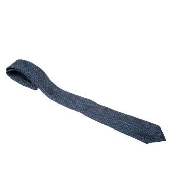 Pre Owned Louis Vuitton Navy Blue Triangle Print Silk Skinny Tie