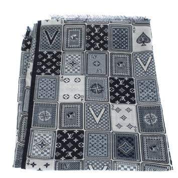 Pre Owned Louis Vuitton Navy Blue Card Monogram Silk Blend Bandana Scarf