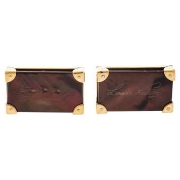Pre Owned Louis Vuitton Brown Signature Rectangular Cufflinks 