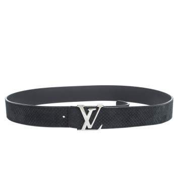 Pre Owned Louis Vuitton Dark Blue Suede Damier LV Initials Belt 110CM