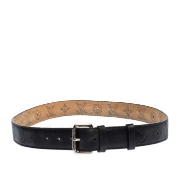 Pre Owned Louis Vuitton Black Monogram Mahina Leather Belt 95 CM