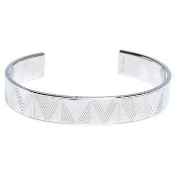Pre Owned Louis Vuitton Silver Tone Shadow V Open Cuff Bracelet