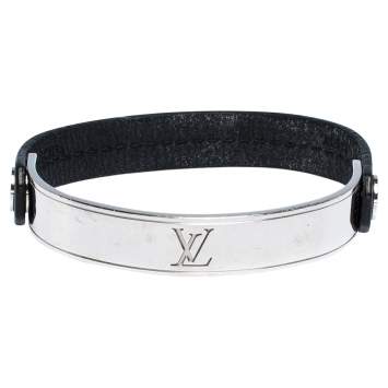 Pre Owned Louis Vuitton Curve it Leather Silver Tone Bracelet