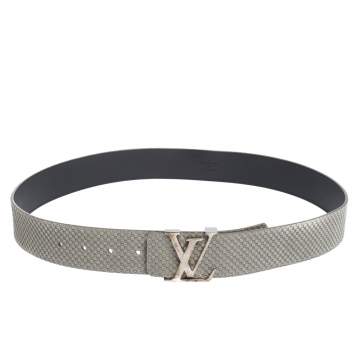 Pre Owned Louis Vuitton Pale Green Damier Embossed Suede LV Initiales Belt 95CM
