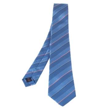 Pre Owned Louis Vuitton Blue Monogram Striped Silk Tie