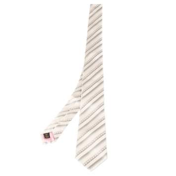 Pre Owned Louis Vuitton Pale Pink Diagonal Striped Silk Tie