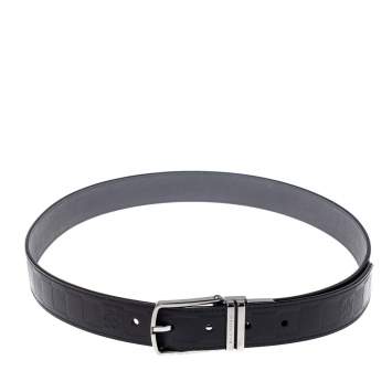 Pre Owned Louis Vuitton Black/Grey Damier Embossed Leather Reversible Boston Belt 90CM