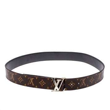 Pre Owned Louis Vuitton Monogram Canvas and Black Leather Initiales Reversible Belt 95CM