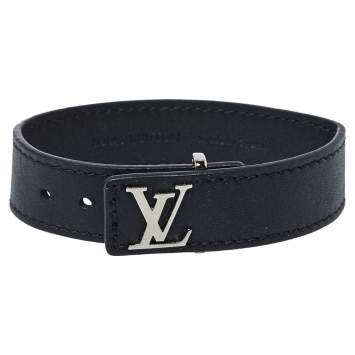 Pre Owned Louis Vuitton Black Leather LV Slim Bracelet