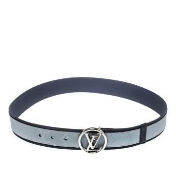 Pre Owned Louis Vuitton Navy Blue/Grey Monogram Fabric LV Circle Belt 90CM