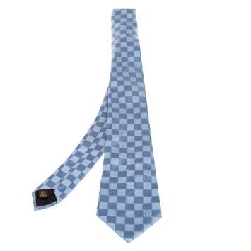 Pre Owned Louis Vuitton Blue Damier Ebene Silk Classic Tie