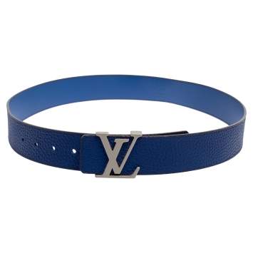 Pre Owned Louis Vuitton Blue Taurillon Leather LV Initiales Belt 90 CM