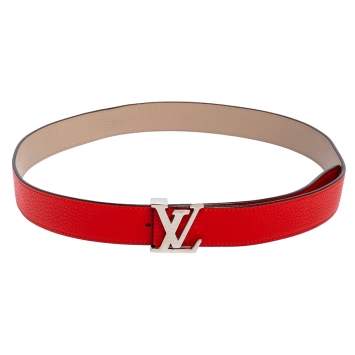 Pre Owned Louis Vuitton Red/Galet Leather Initiales Reversible Belt 90 CM
