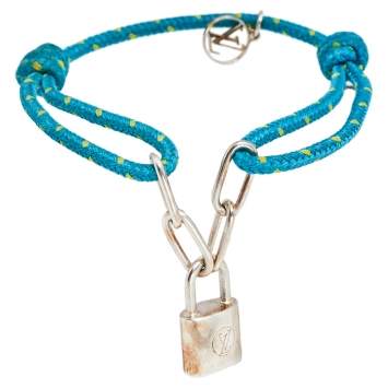 Pre Owned Louis Vuitton x UNICEF Lockit Blue Cord Sterling Silver Charm Bracelet
