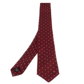 Pre Owned Louis Vuitton Red Polka Dotted Textured Silk Tie 
