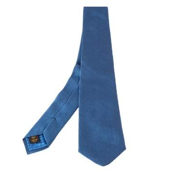 Pre Owned Louis Vuitton Patterned Blue Shiny Silk Tie