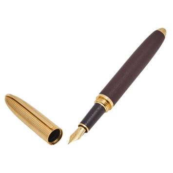 Pre Owned Louis Vuitton Burgundy Leather Gold Tone Doc Fountain Pen