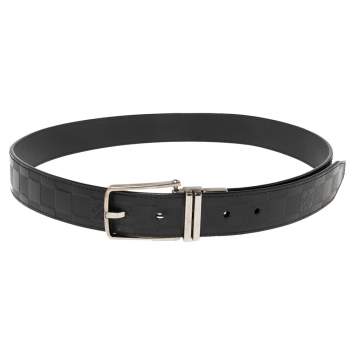 Pre Owned Louis Vuitton Black Damier Embossed Leather Reversible Boston Belt 95CM