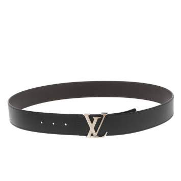 Pre Owned Louis Vuitton Black/Dark Brown Leather Initiales Reversible Belt 100CM