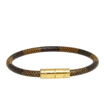 Pre Owned Louis Vuitton Keep It Damier Ebene Canvas Gold Tone Bracelet