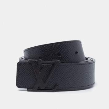 Pre Owned Louis Vuitton Black Taiga Leather LV Initiales Belt 95CM
