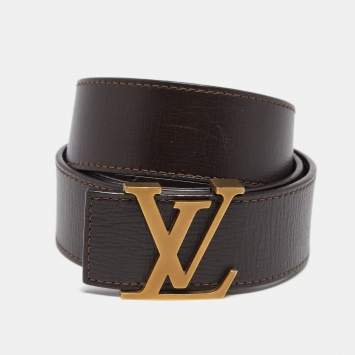 Pre Owned Louis Vuitton Dark Brown Leather LV Initiales Belt 90CM