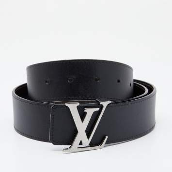 Pre Owned Louis Vuitton Brown/Black Leather Reversible Initials Belt 90CM