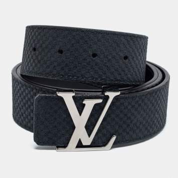 Pre Owned Louis Vuitton Black Mini Damier Suede LV Initiales Belt 110CM