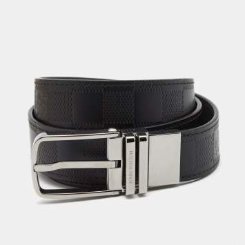 Pre Owned Louis Vuitton Black Damier Leather Reversible Boston Belt 85CM