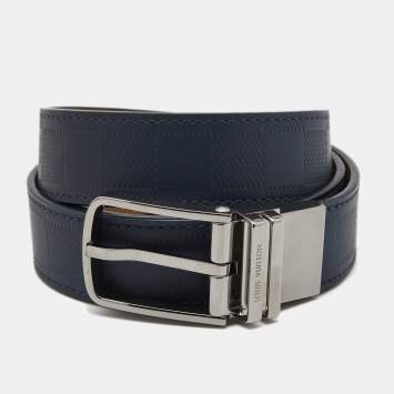 Pre Owned Louis Vuitton Blue Damier Leather Reversible Boston Belt 85CM
