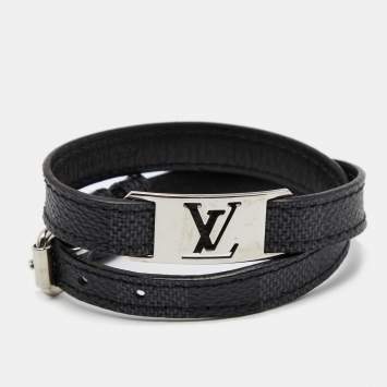 Pre Owned Louis Vuitton Damier Graphite Silver Tone Sign It Wrap Bracelet