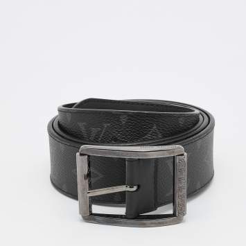 Pre Owned Louis Vuitton Black Monogram Canvas Buckle Belt Size 100CM