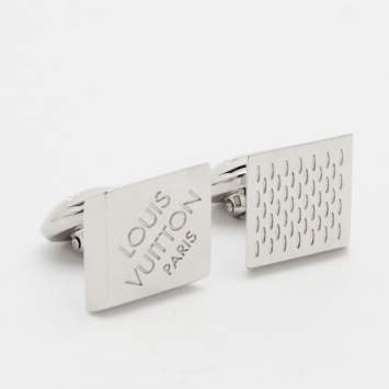 Pre Owned Louis Vuitton Palladium Finish Damier Square Cufflinks