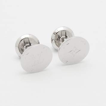 Pre Owned Louis Vuitton Palladium Finish Monogram Round Cufflinks