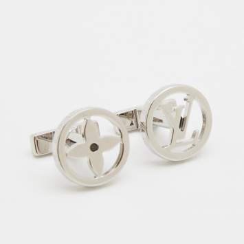Pre Owned Louis Vuitton Silver Tone Round Catch Cufflinks
