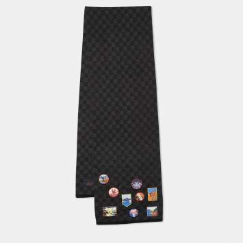 Pre Owned Louis Vuitton Black Damier LV Alpes Helsinki Wool Scarf