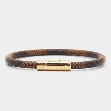 Pre Owned Louis Vuitton Keep It Damier Canvas Gold Tone Bracelet 
