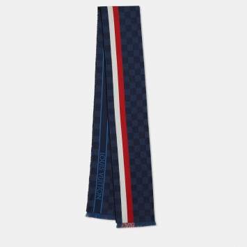 Pre Owned Louis Vuitton Navy Blue Messager Damier Wool Scarf