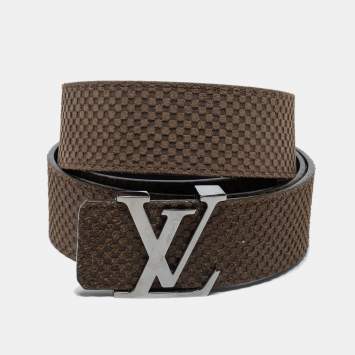 Pre Owned Louis Vuitton Olive Green Petite Damier Suede LV Initiales Belt 100CM