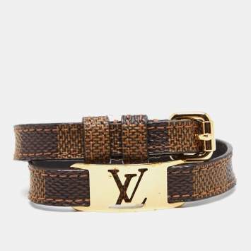 Pre Owned Louis Vuitton Brown Damier Ebene Sign It Double Wrap Bracelet 19
