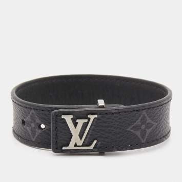 Pre Owned Louis Vuitton LV Slim Canvas Silver Tone Bracelet