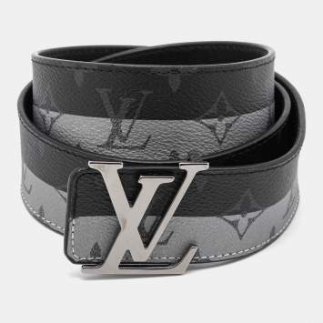Pre Owned Louis Vuitton Eclipse/Grey Monogram Canvas Initiales Buckle Belt 100CM