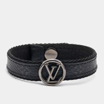 Pre Owned Louis Vuitton LV Circle Monogram Eclipse Canvas Gunmetal Tone Bracelet