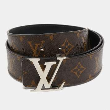 Pre Owned Louis Vuitton Black Monogram Canvas LV Initiales Reversible Belt 90CM
