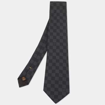 Pre Owned Louis Vuitton Black Damier Ebene Silk Jacquard Tie