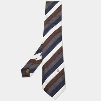 Pre Owned Louis Vuitton Multicolor Diagonal Striped Logo Silk Tie