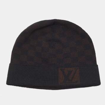 Pre Owned Louis Vuitton Brown/Black Petit Damier Wool Beanie