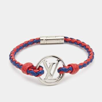Pre Owned Louis Vuitton Circle Bicolor Leather Silver Tone Braided bracelet