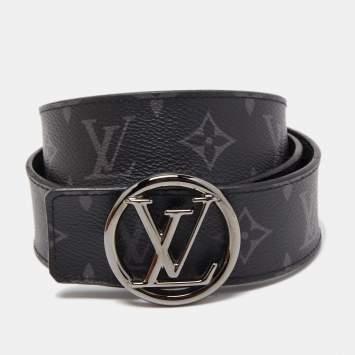 Pre Owned Louis Vuitton Monogram Eclipse Canvas LV Circle Reversible Belt 100CM